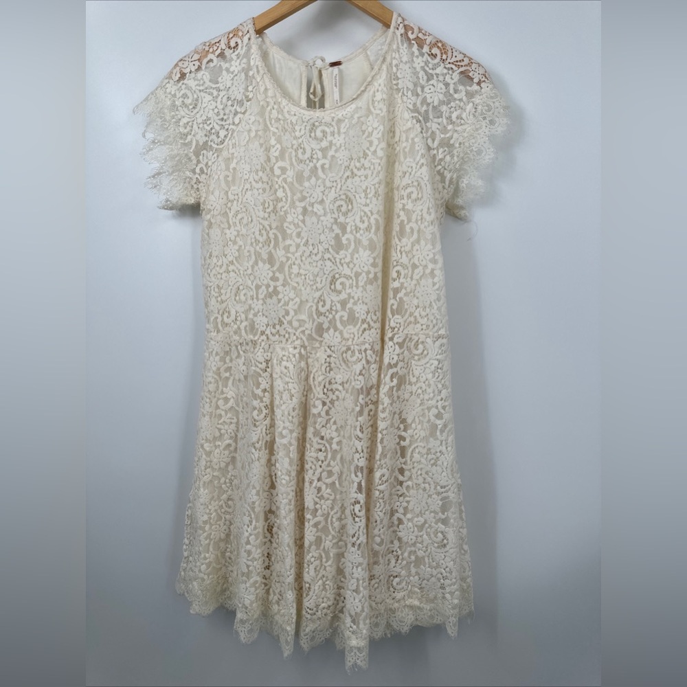 Free People Cream Ivory Lace Dress Cottagecore Crochet BOHO Sz M